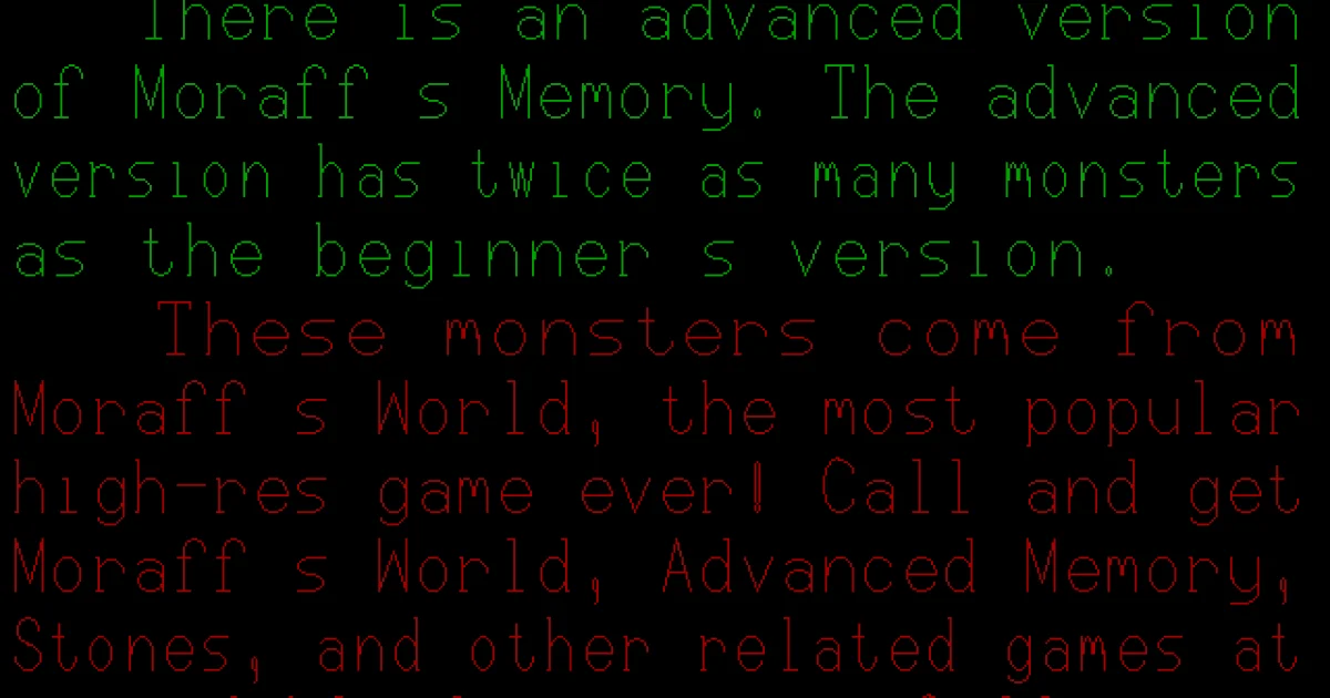 Moraff's Monster Memory cover art